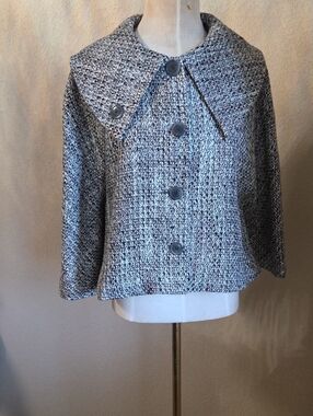 Kate Landry Gray Tweed Button-Front Cape Jacket
